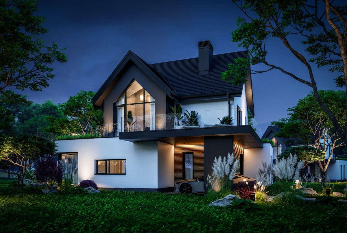 Contemporary architectural development at twilight